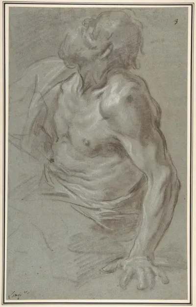 Seated Bearded Male Figure Looking To Upper Left