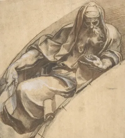 Seated Bearded Man Holding A Banderole