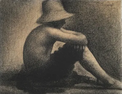 Seated Boy With Straw Hat Study For Bathers At Asnieres