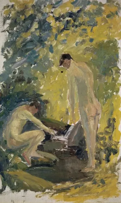 Seated Boy With Strawhat At The Beach Study