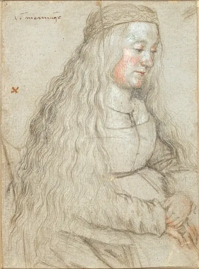 Seated Bride With Flowing Hair And Headband
