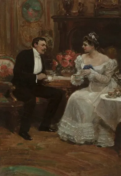 Seated Couple Having Tea