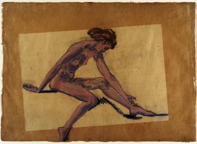 Seated Female Nude In Profile Bending Forward