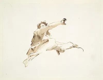Seated Figure With Head Turned To The Left And Right Arm Raised Seen From Below