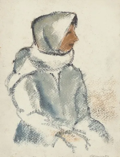 Seated Girl In A White Scarf In Profile
