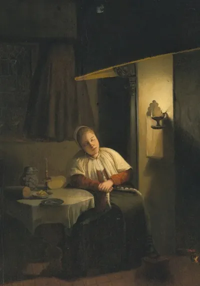 Seated Lady In An Interior By Candlelight