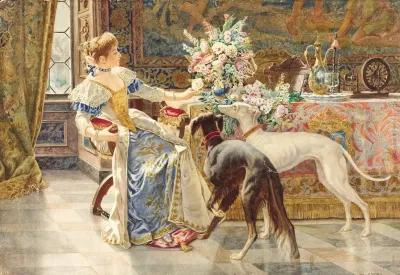 Seated Lady With Greyhounds