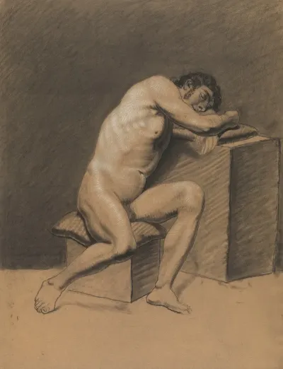 Seated Male Nude Leaning On A Block