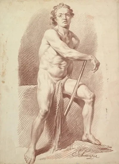 Seated Male Nude Resting On A Stick 1765 1810