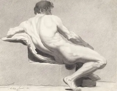 Seated Male Nude Seen From Behind