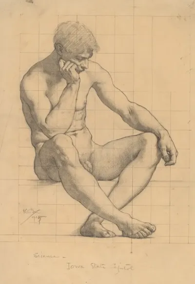 Seated Male Nude Study For Science Iowa State Capitol