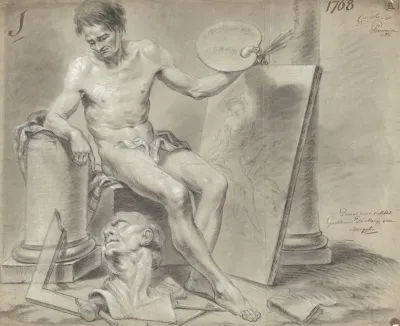 Seated Male Nude With Painters Attributes