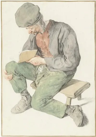 Seated Man Reading Facing Left