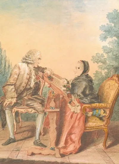 Seated Man With Woman At An Embroidery Frame La Lecon De Tapisserie