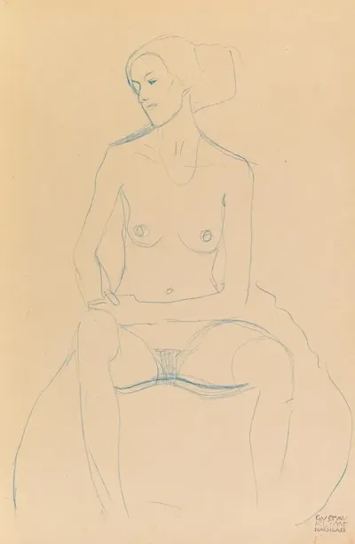 Seated Nude Girl From The Front With Tackled Legs