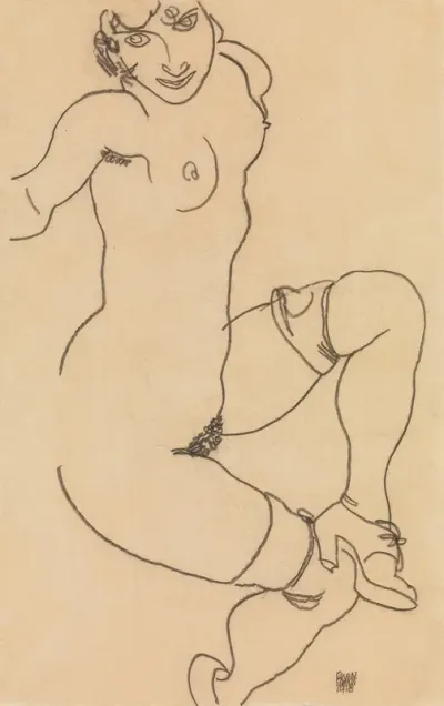 Seated Nude In Shoes And Stockings