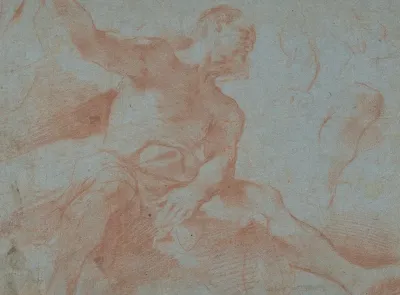 Seated Old Man With Right Arm Upraised Tithonus