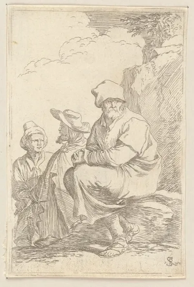 Seated Peasant With Two Other Men