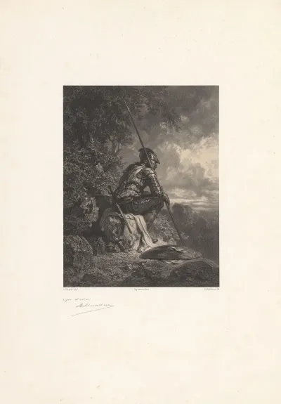 Seated Soldier Seen From The Back In A Landscape