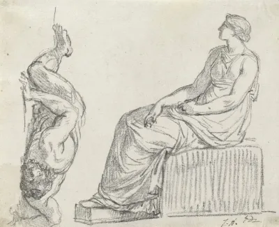 Seated Woman And Man Sprawling On The Ground