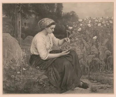 Seated Woman Feeding Young Birds In A Nest