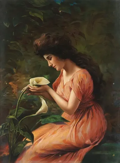 Seated Woman Gazing At Calla Lily