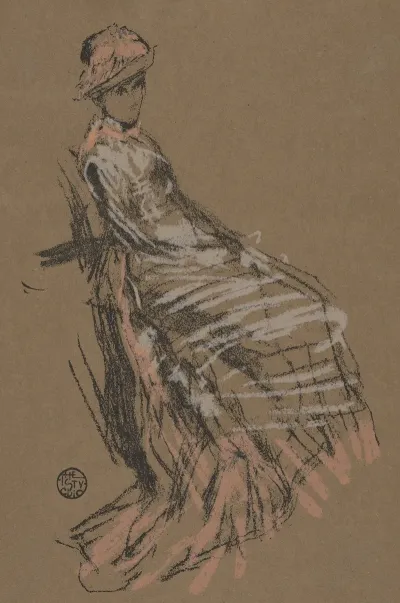 Seated Woman In Pink And White Wearing Hat
