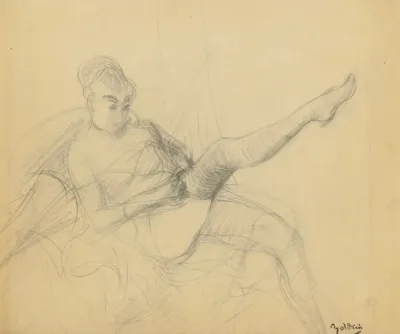Seated Woman Putting On Her Stocking