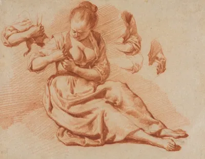 Seated Woman Searching For Fleas