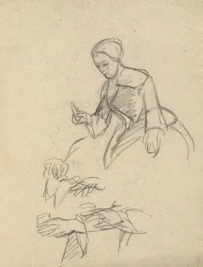 Seated Woman Sketch For Signing Of The Compact In The Cabin Of The Mayflower