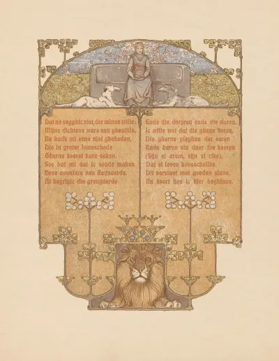 Seated Woman Two Dogs And A Lion