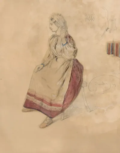 Seated Young Woman In A Folk Costume