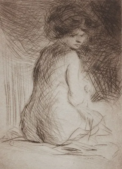 Seatetd Nude Woman From The Back