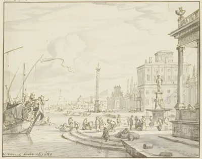 Seehafen Mit Einem Brunnen Und Einer Saule