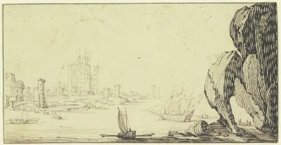 Seehafen Mit Schiffen Rechts Ein Groser Felsen