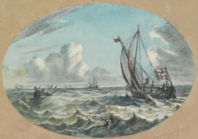 Seestuck Segel Und Ruderboote Auf Bewegtem Meer