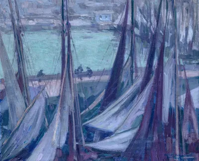 Segelboote Im Hafen Von Honfleur In Der Dammerung