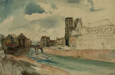 Seine Devant Larcheveche Et La Cathedrale Notre Dame Vers 1840