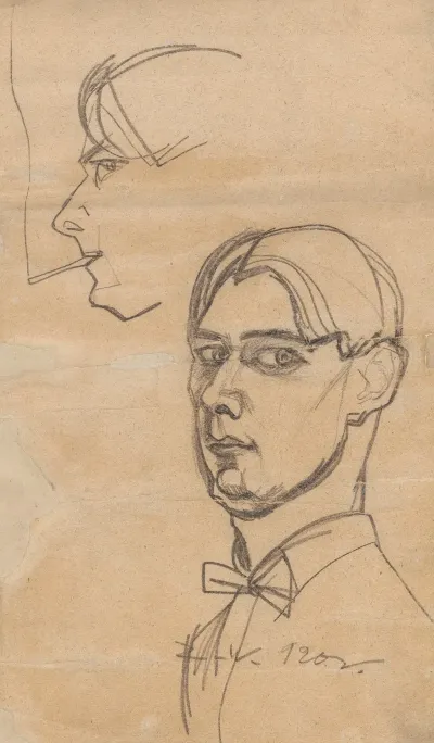 Self Portrait And Sketch Of A Head With A Cigarette