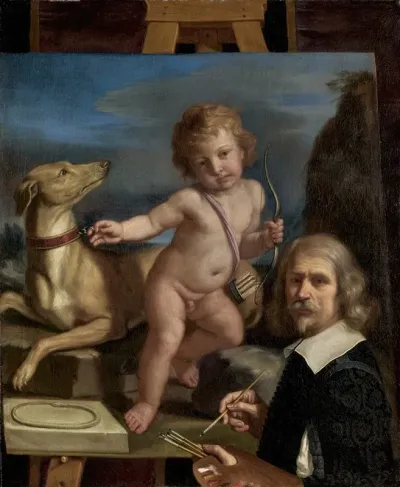 Self Portrait Before A Painting Of Amor Fedele