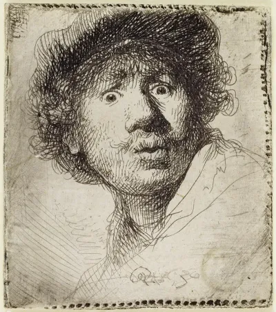 Self Portrait In A Cap Wide Eyed And Open Mouthed