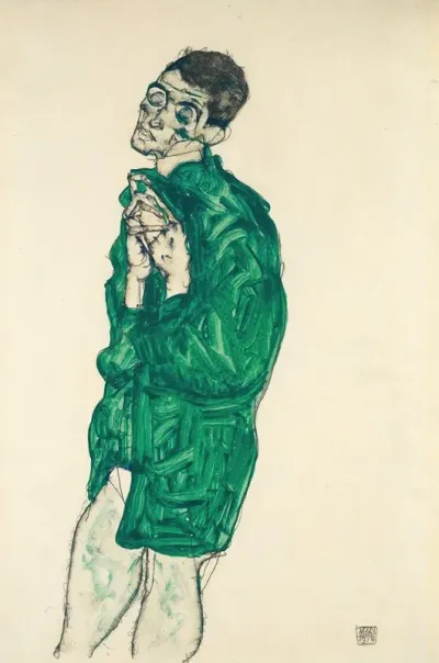 Self Portrait In Green Shirt With Eyes Closed