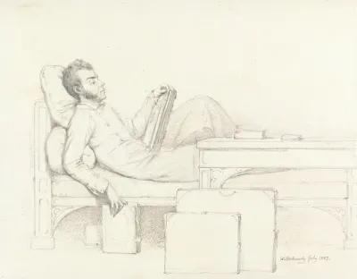 Self Portrait Of The Artist Reclining On A Gothic Couch Reading A Book