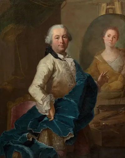 Self Portrait Of The Painter Painting The Portrait Of His Spouse Angelique Louise Helene Dessaulx
