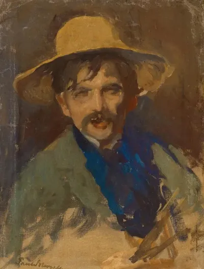 Self Portrait Of The Painter With The Straw Hat Of The Painter Fritz Overbeck 1869 1909