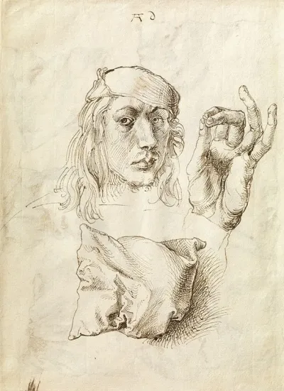 Self Portrait Study Of A Hand And A Pillow