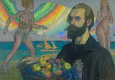 Self Portrait With A Basket Of Fruit Against The Background Of The Sea