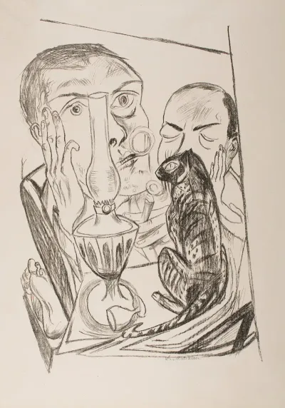 Self Portrait With Cat And Lamp