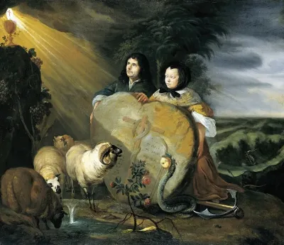 Self Portrait With His Wife And Symbols Of The Christian Faith