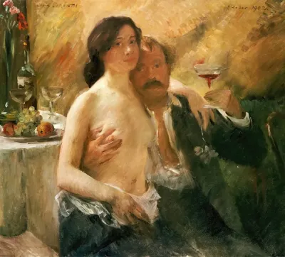 Self Portrait With His Wife Charlotte Berend Corinth And A Sekt Glass